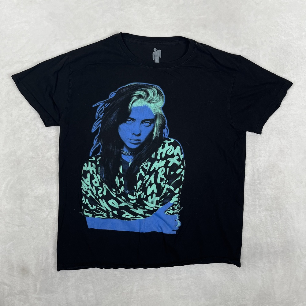 Billie Eilish T-Shirt Womens XL Black Portrait Graphic Tee Pop Star Music